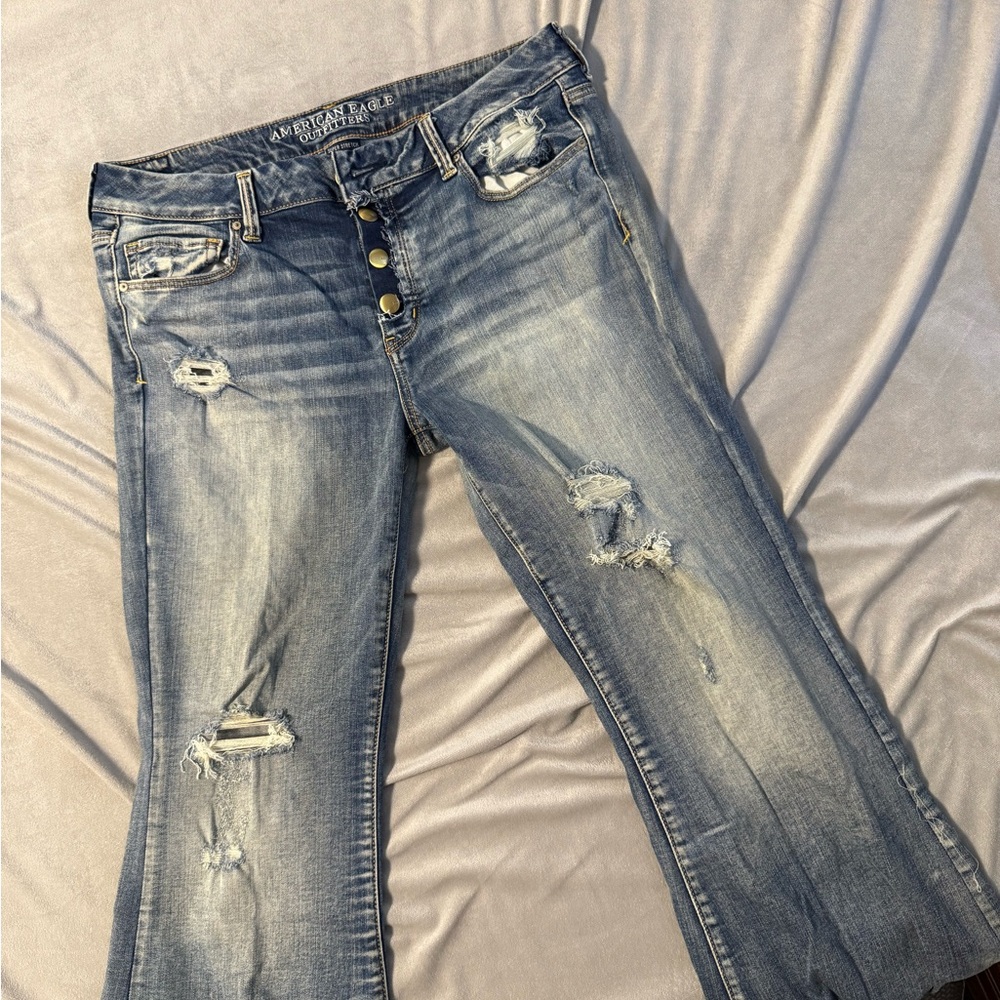 American Eagle Outfitters Distressed Blue Flare Jeans